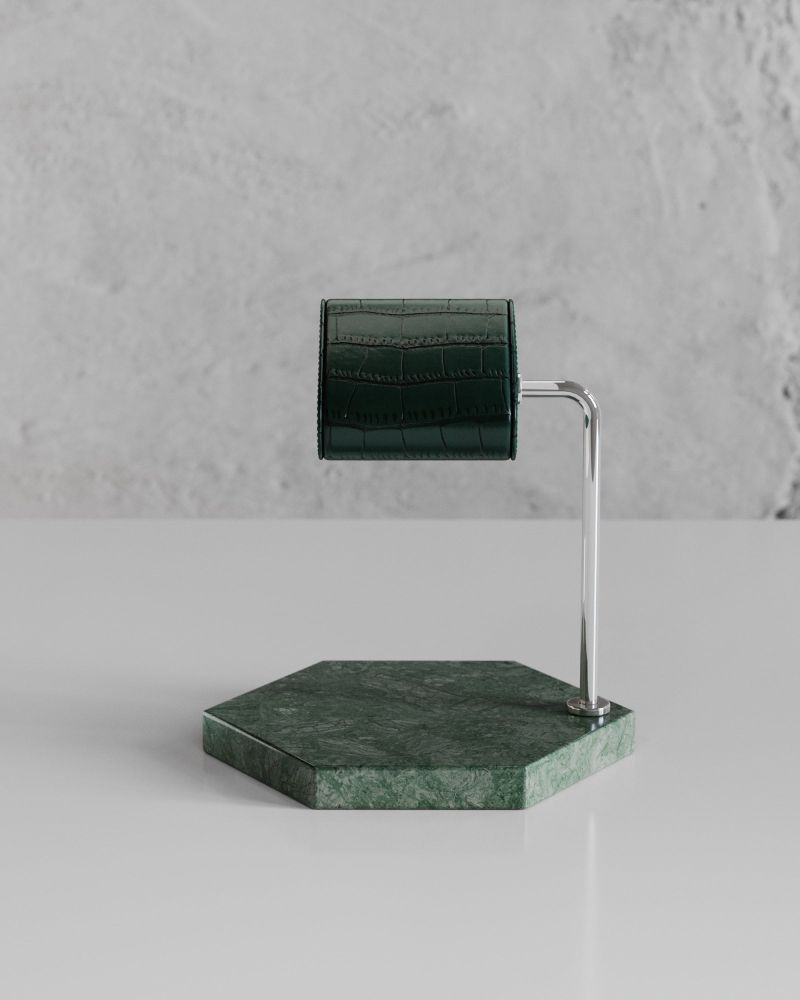 Etier Single Watch Stand Verde Marble & Green Crocodile Leather