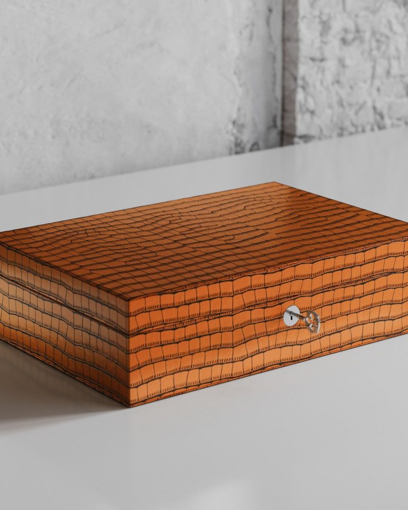 Etier Watch Rolls & Case Tan Crocodile Leather Set