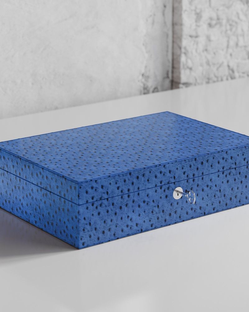 Etier Watch Rolls & Case Blue Ostrich Leather Set