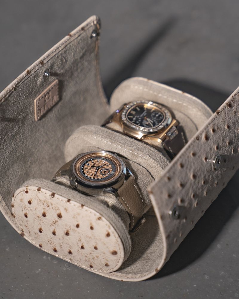 Etier Gusto Double Watch Roll Light Cappuccino Ostrich Leather