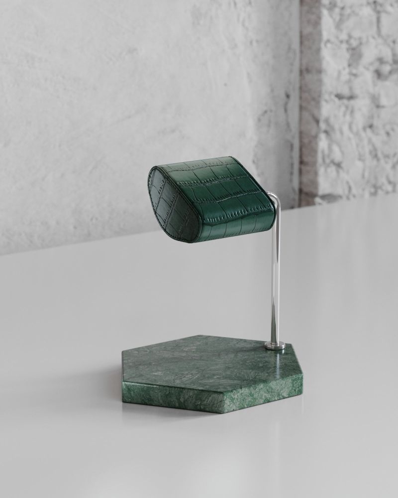 Etier Single Watch Stand Verde Marble & Green Crocodile Leather