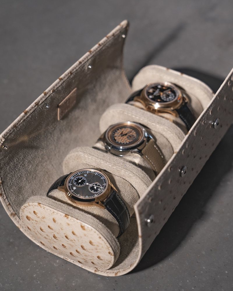 Etier Gusto Triple Watch Roll Light Cappuccino Ostrich Leather