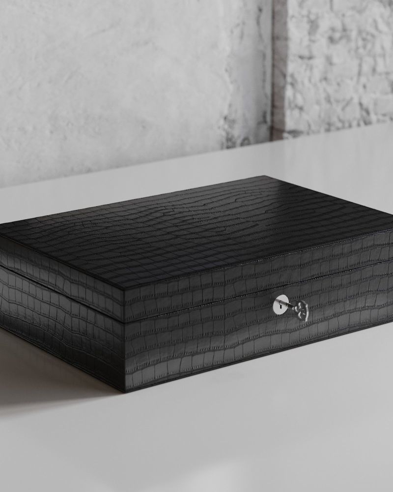 Etier Watch Rolls & Case Black Crocodile Leather Set