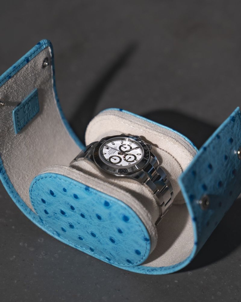 Etier Gusto Single Watch Roll Aqua Ostrich Leather