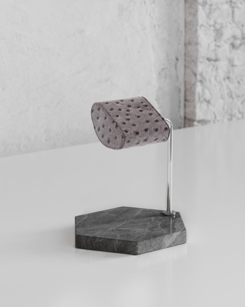 Etier Single Watch Stand Hermes Marble & Grey Ostrich Leather
