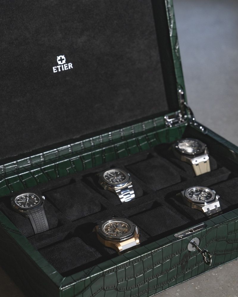 Etier Zegato Ten Watch Case Green Crocodile Leather