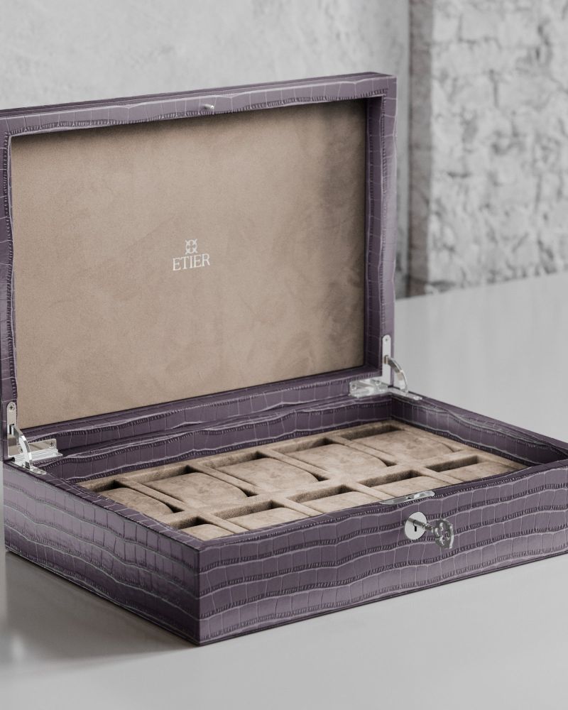 Etier Watch Rolls & Case Grey Crocodile Leather Set