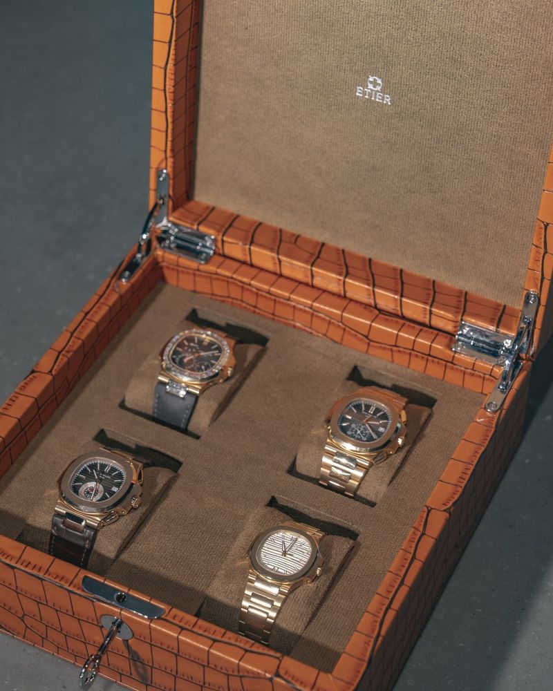 Etier Tempo Four Watch Case Tan Crocodile Leather