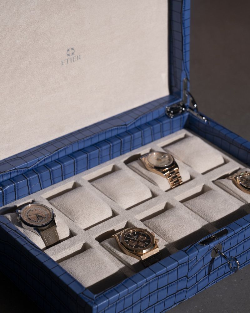 Etier Zegato Ten Watch Case Blue Crocodile Leather