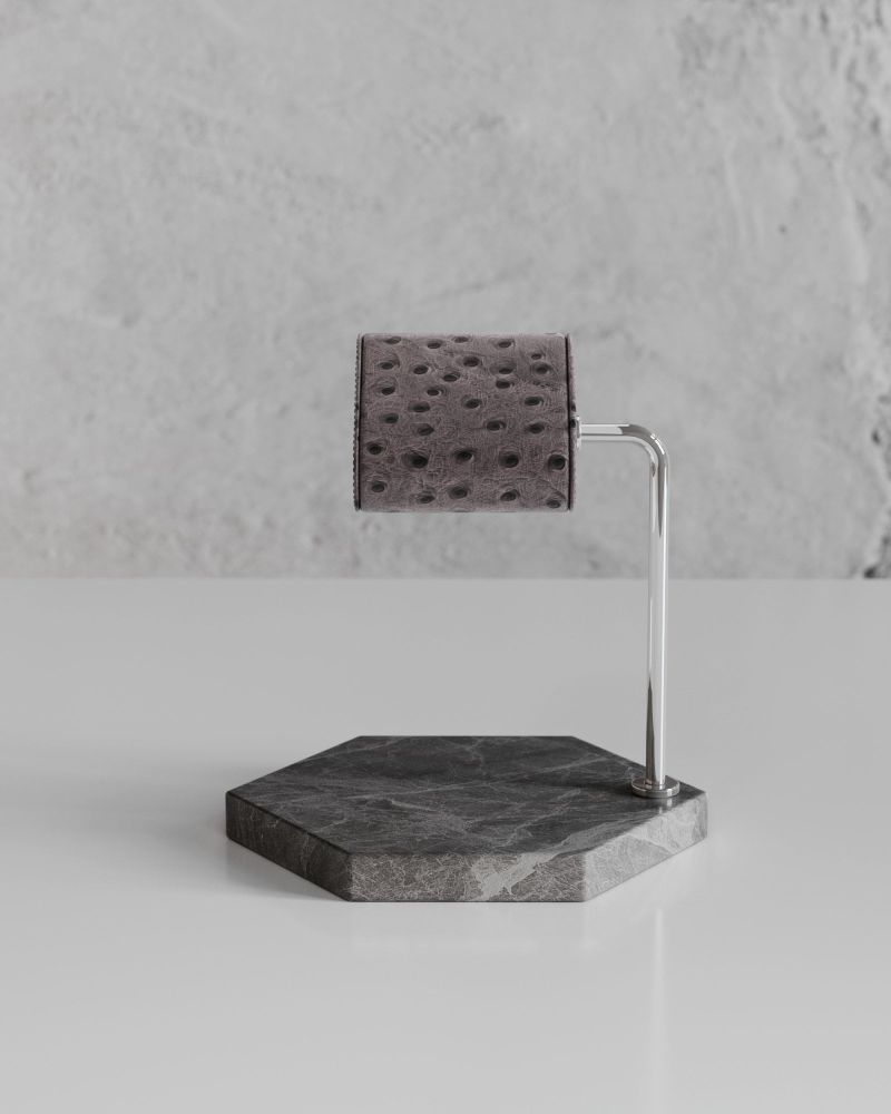 Etier Single Watch Stand Hermes Marble & Grey Ostrich Leather