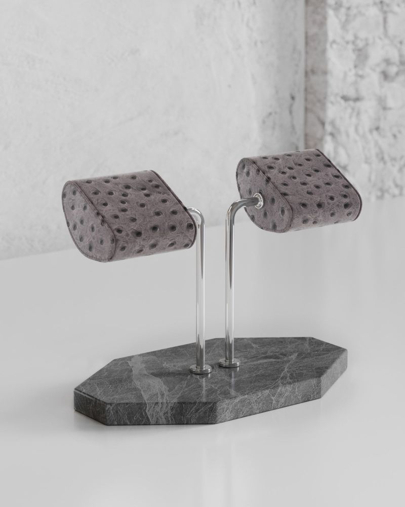 Etier Double Watch Stand Hermes Marble & Grey Ostrich Leather