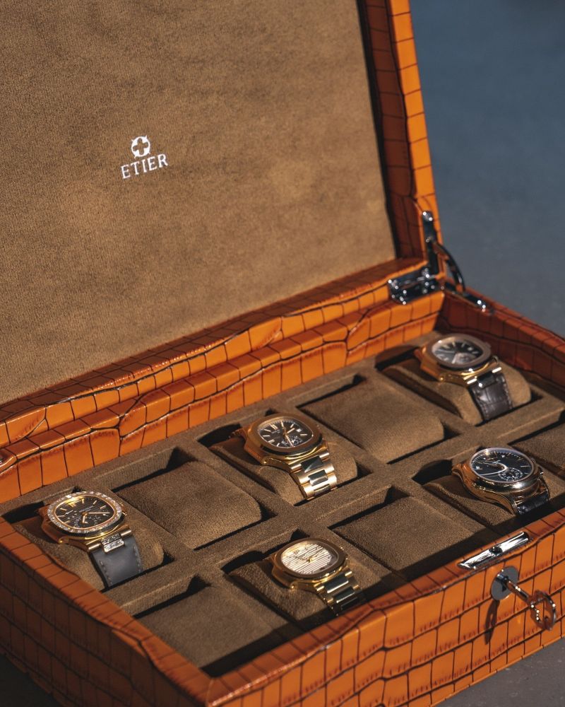 Etier Zegato Ten Watch Case Tan Crocodile Leather