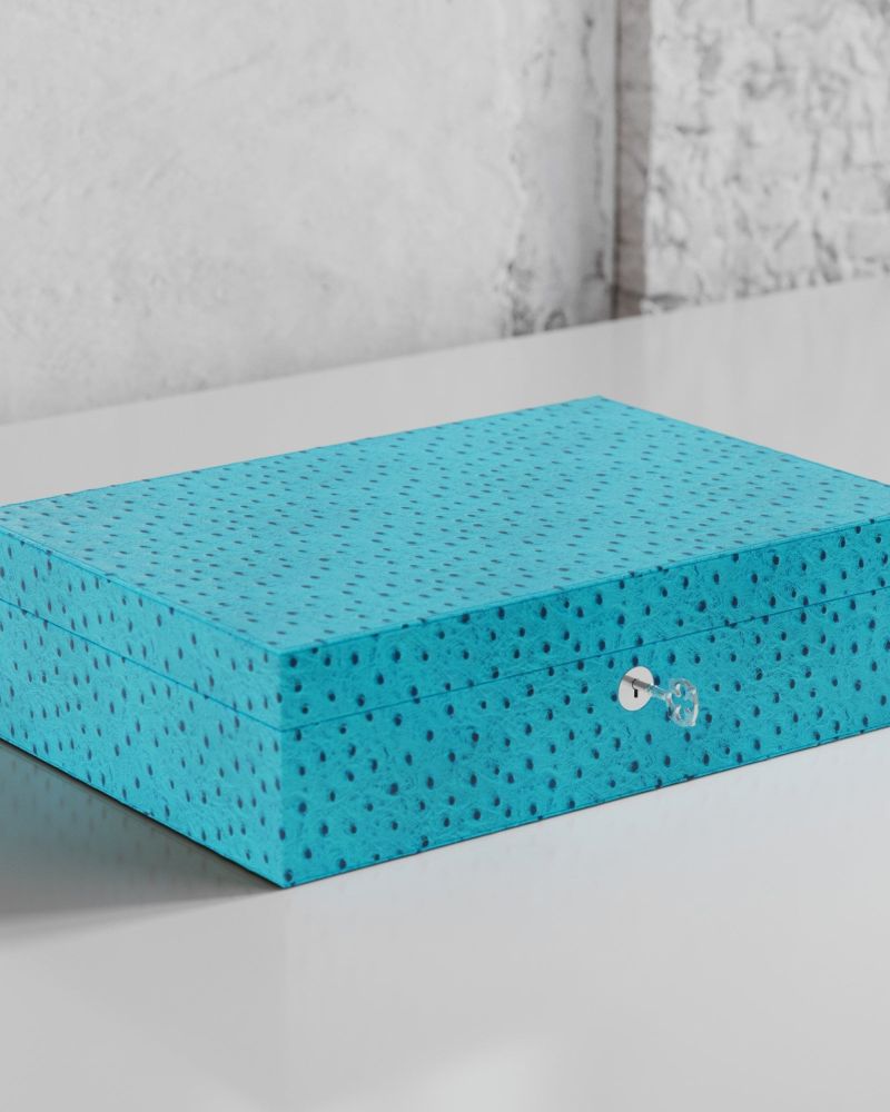 Etier Watch Rolls & Case Aqua Ostrich Leather Set