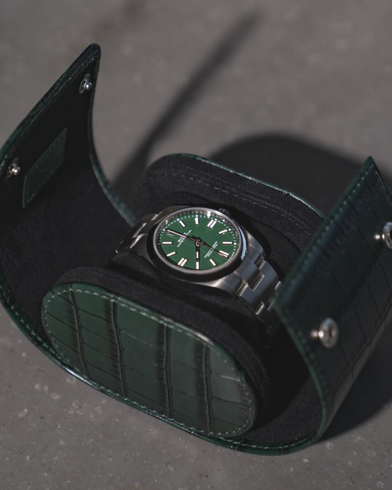 Etier Verdi Single Watch Roll Green Crocodile Leather