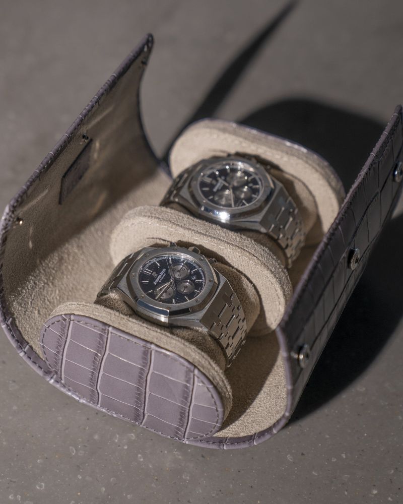 Etier Verdi Double Watch Roll Grey Crocodile Leather