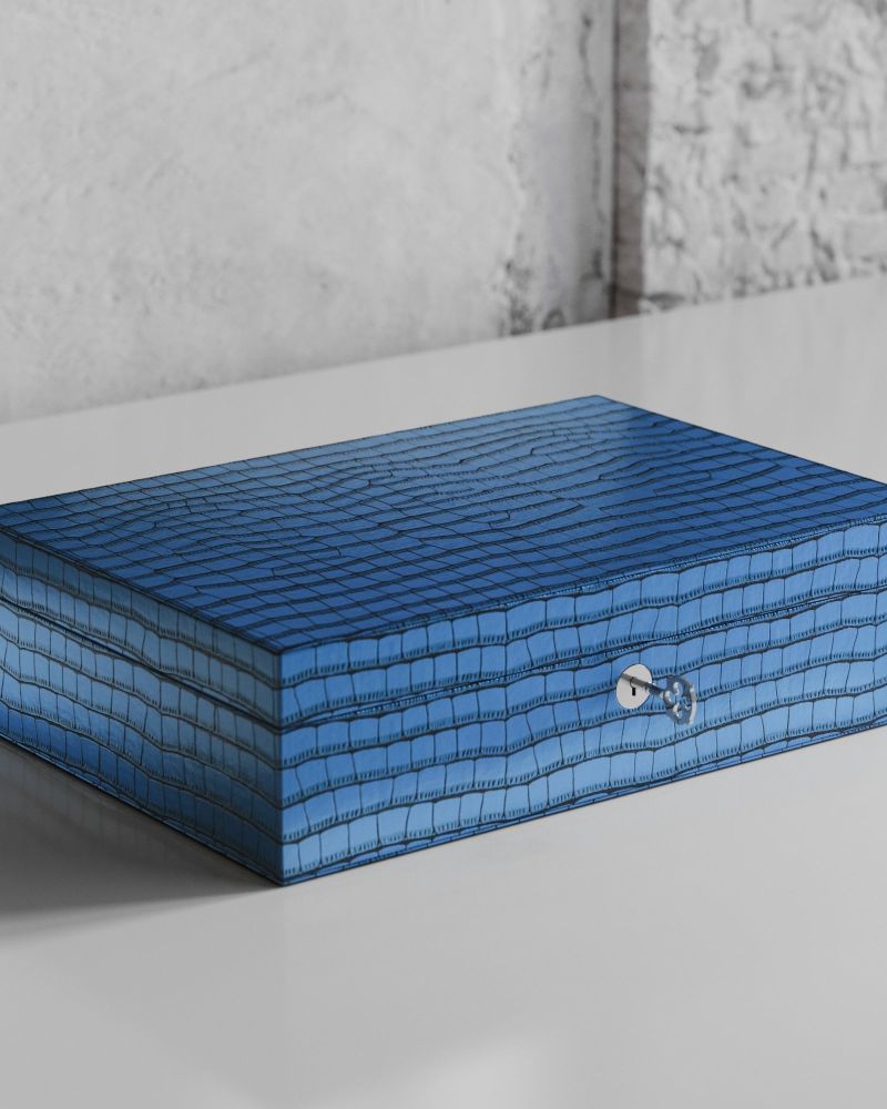 Etier Watch Rolls & Case Blue Crocodile Leather Set