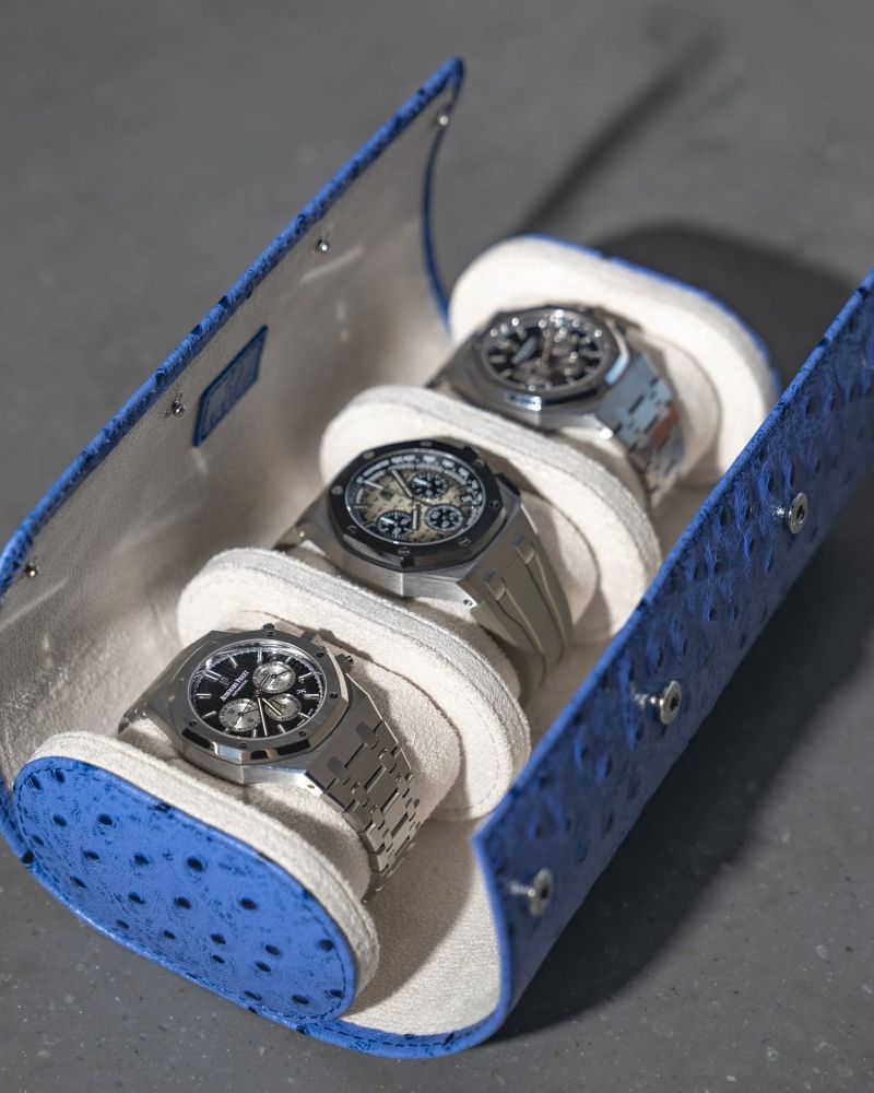 Etier Gusto Triple Watch Roll Blue Ostrich Leather