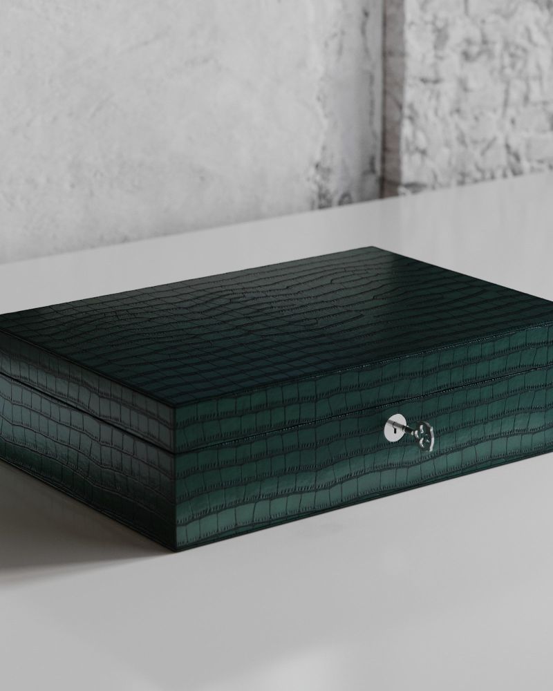 Etier Watch Rolls & Case Green Crocodile Leather Set