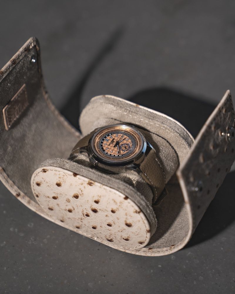 Etier Gusto Single Watch Roll Light Cappuccino Ostrich Leather
