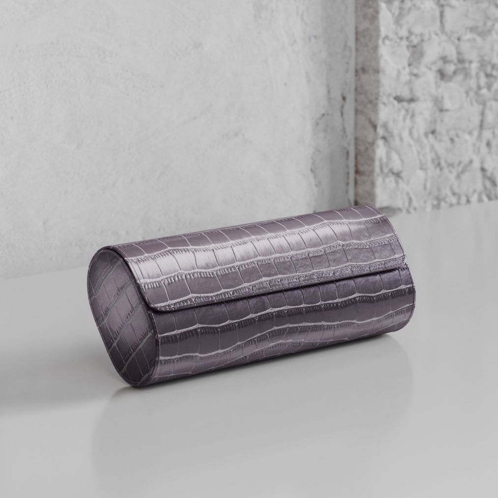 Etier Verdi Triple Watch Roll Grey Crocodile Leather