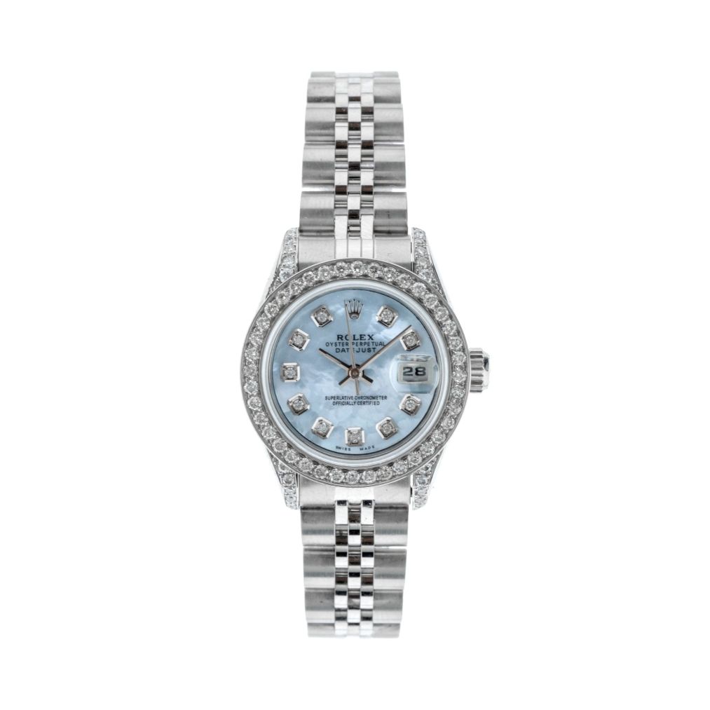 Rolex Datejust 26mm with Blue Mother of Pearl Dial, Diamond Bezel, and Diamond-Set Shoulders