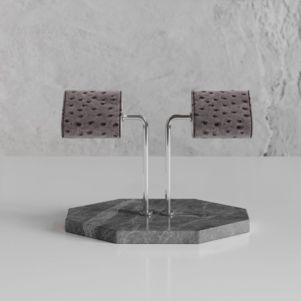 Etier Double Watch Stand Hermes Marble & Grey Ostrich Leather