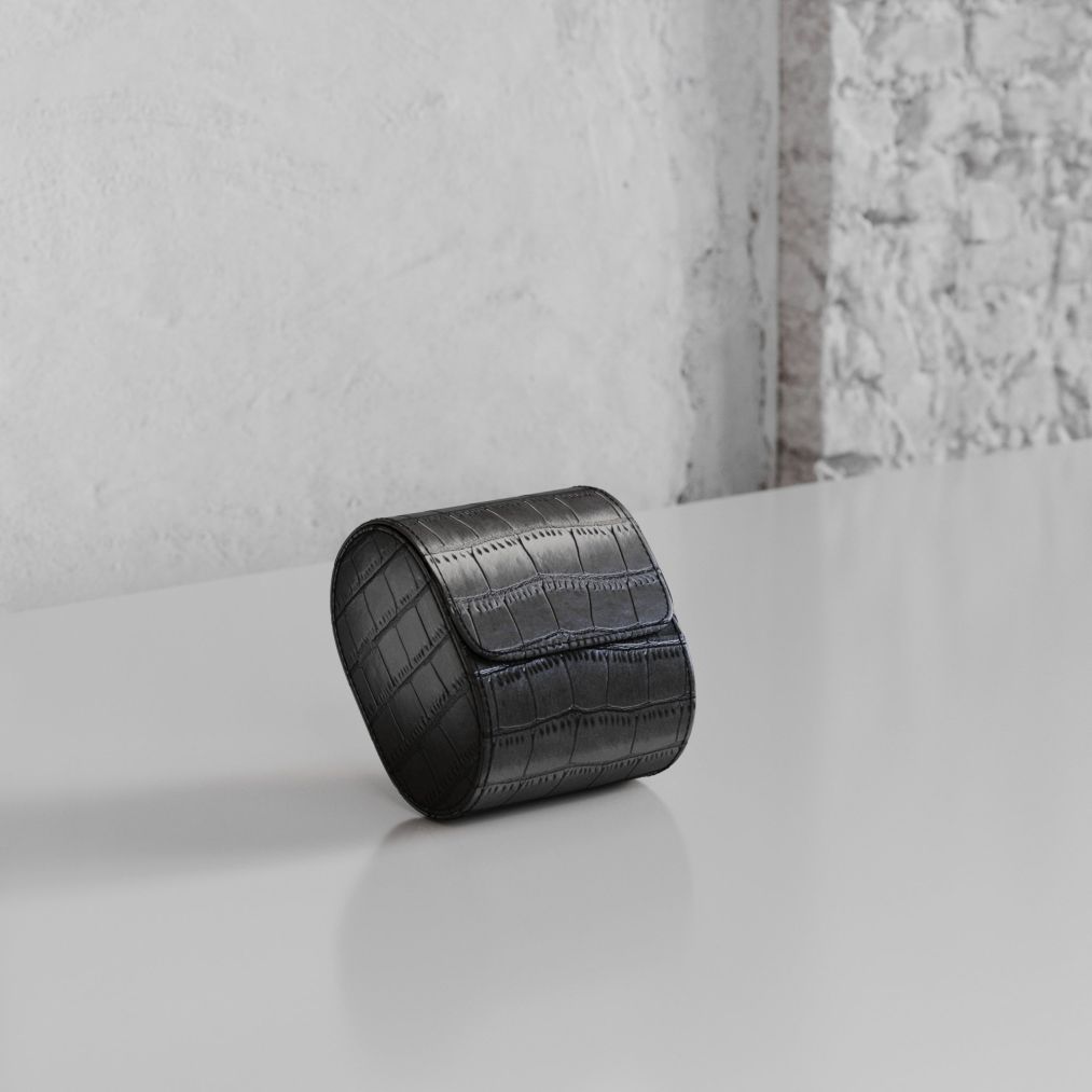 Etier Verdi Single Watch Roll Black Crocodile Leather