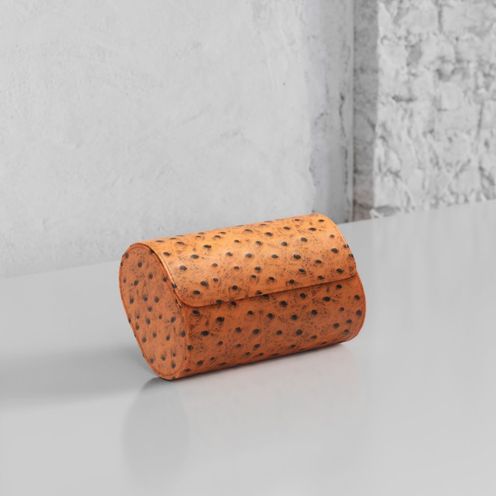 Etier Gusto Double Watch Roll Tan Ostrich Leather