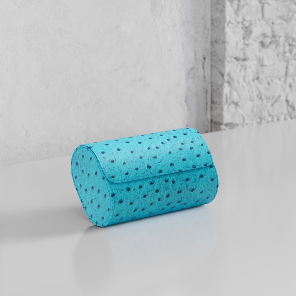 Etier Gusto Double Watch Roll Aqua Ostrich Leather