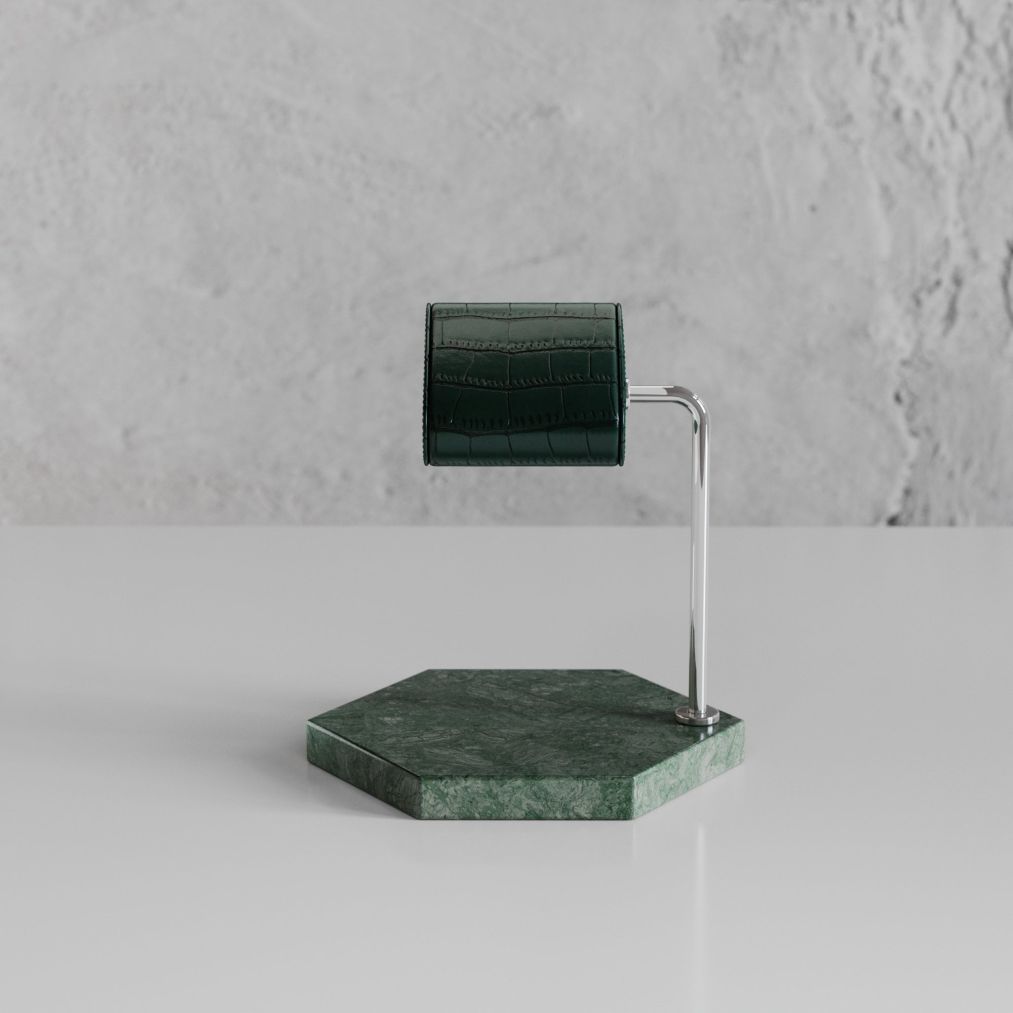 Etier Single Watch Stand Verde Marble & Green Crocodile Leather