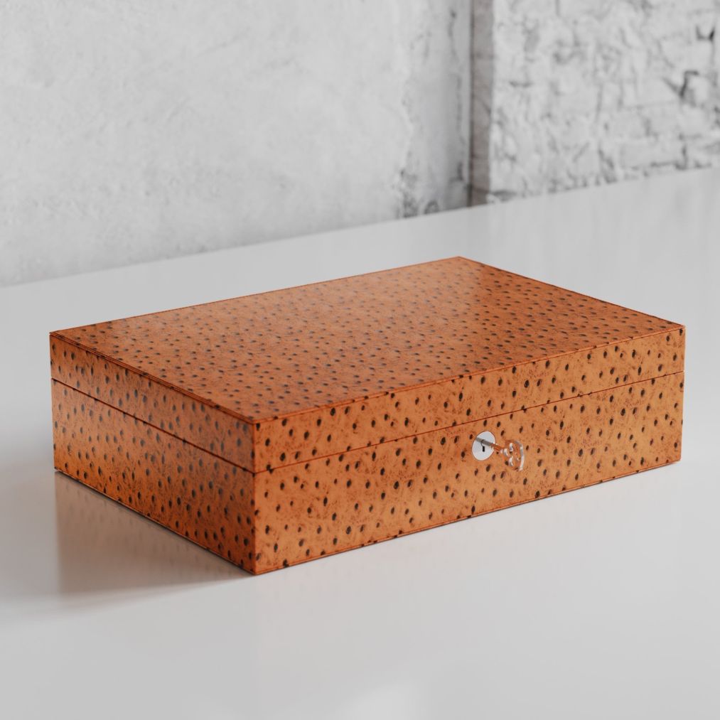 Etier Struzzo Ten Watch Case Tan Ostrich Leather