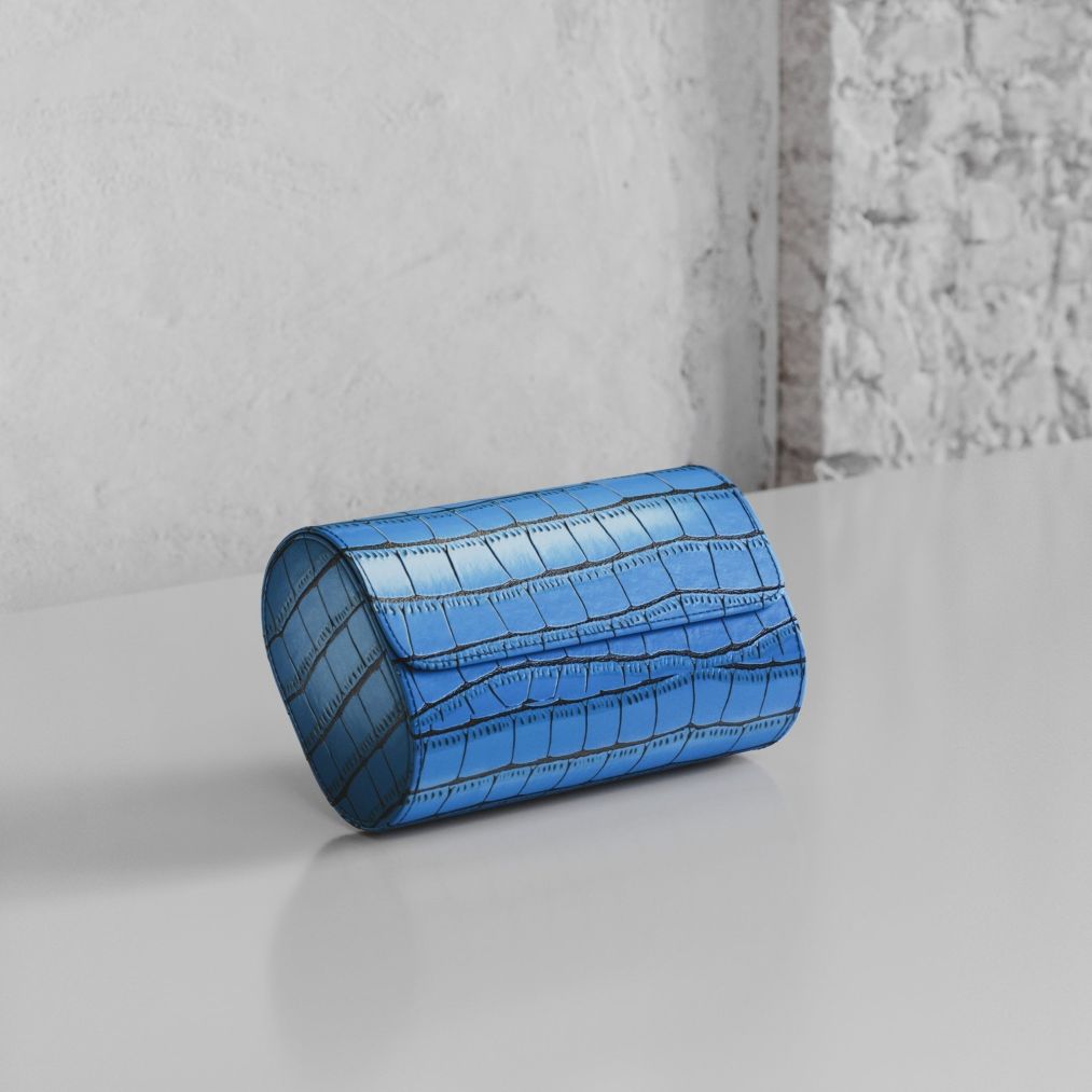 Etier Verdi Double Watch Roll Blue Crocodile Leather