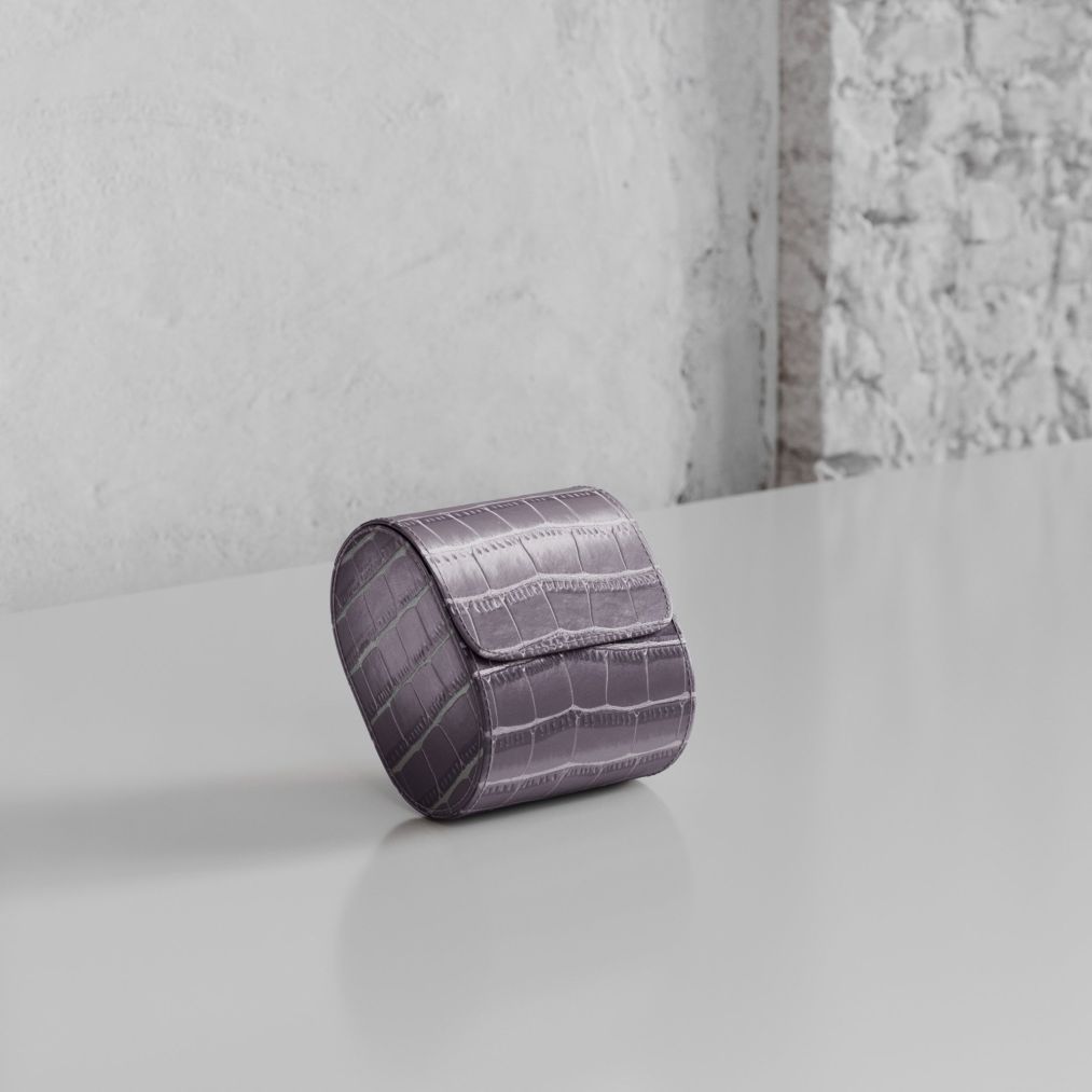 Etier Verdi Single Watch Roll Grey Crocodile Leather