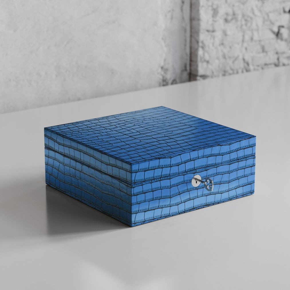 Etier Tempo Four Watch Case Blue Crocodile Leather