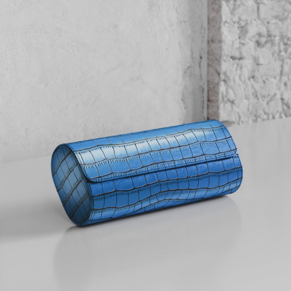 Etier Verdi Triple Watch Roll Blue Crocodile Leather