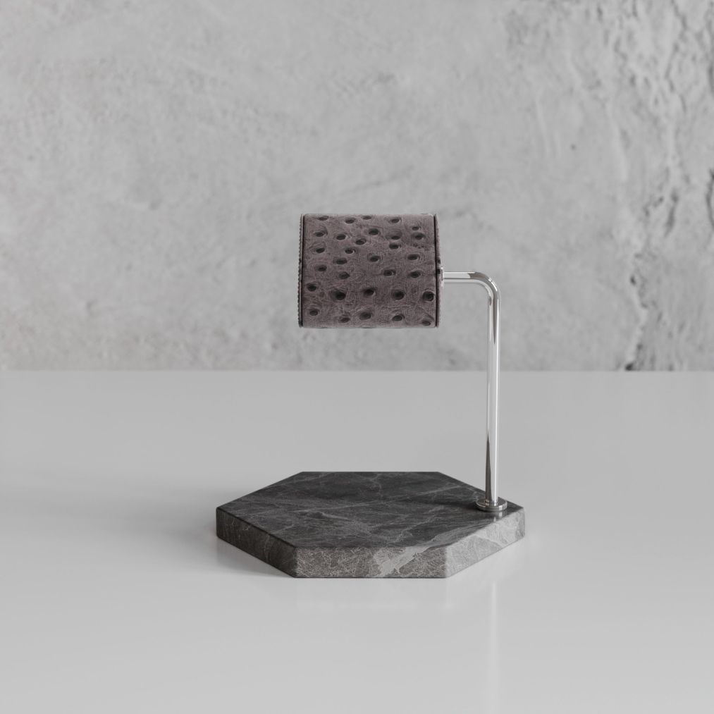 Etier Single Watch Stand Hermes Marble & Grey Ostrich Leather