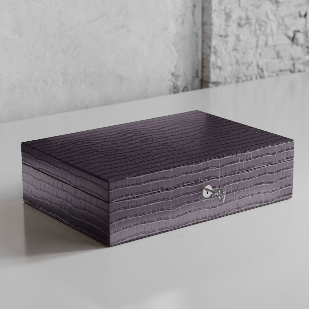 Etier Zegato Ten Watch Case Grey Crocodile Leather