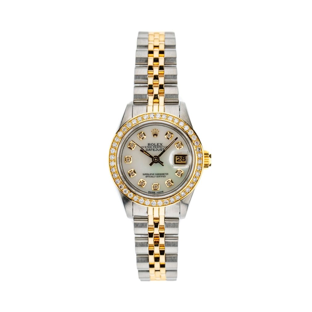 Rolex Datejust 26mm with White Mother of Pearl Dial and Diamond Bezel