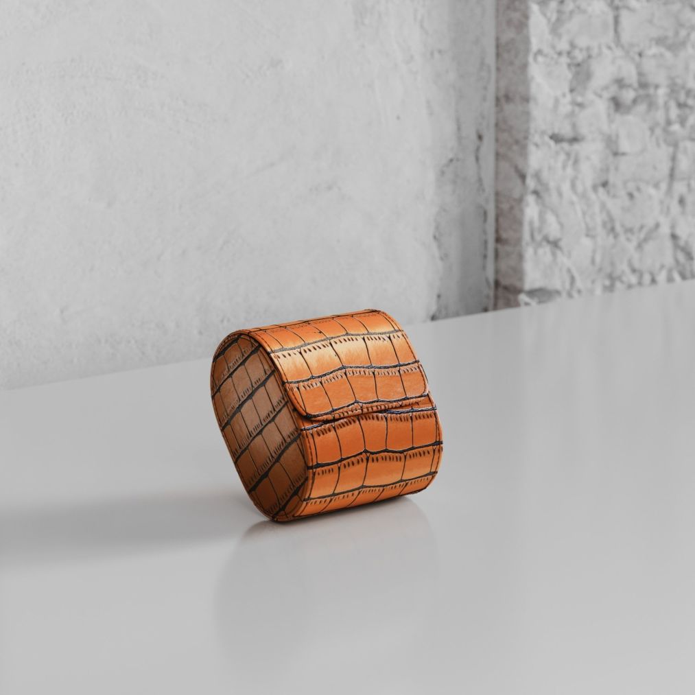 Etier Verdi Single Watch Roll Tan Crocodile Leather