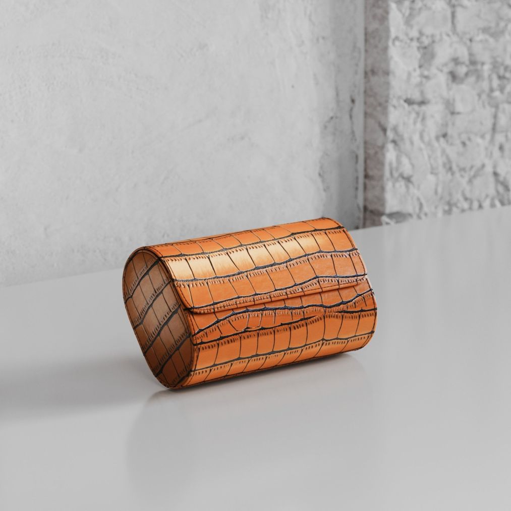 Etier Verdi Double Watch Roll Tan Crocodile Leather