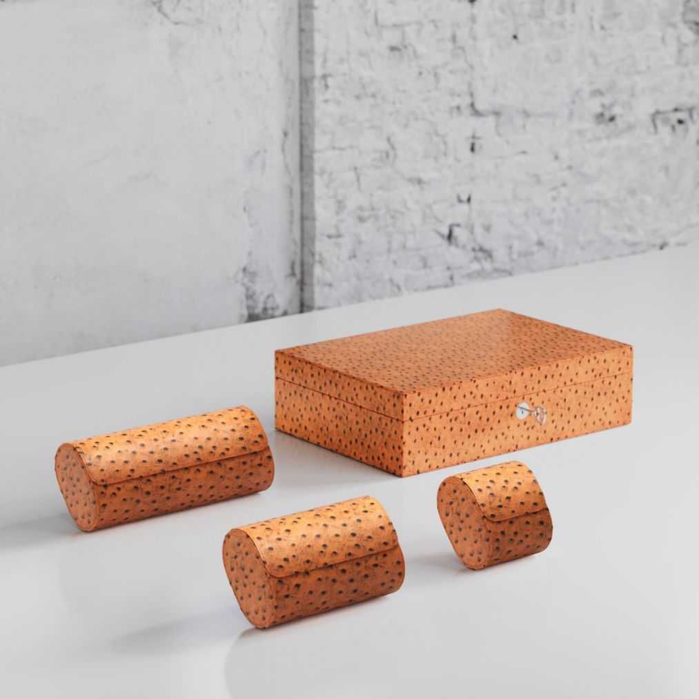 Etier Watch Rolls & Case Tan Ostrich Leather Set