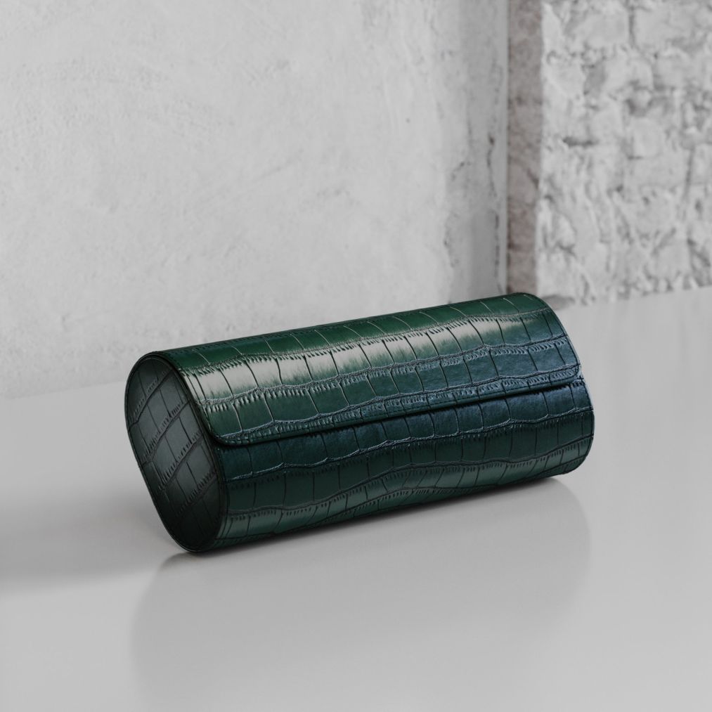 Etier Verdi Triple Watch Roll Green Crocodile Leather
