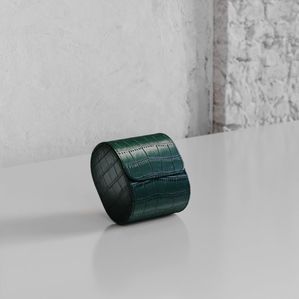 Etier Verdi Single Watch Roll Green Crocodile Leather