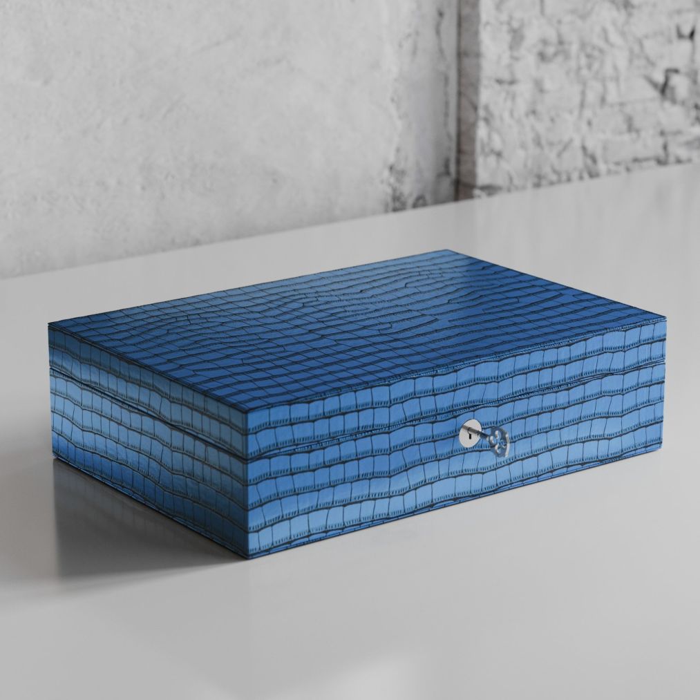 Etier Zegato Ten Watch Case Blue Crocodile Leather