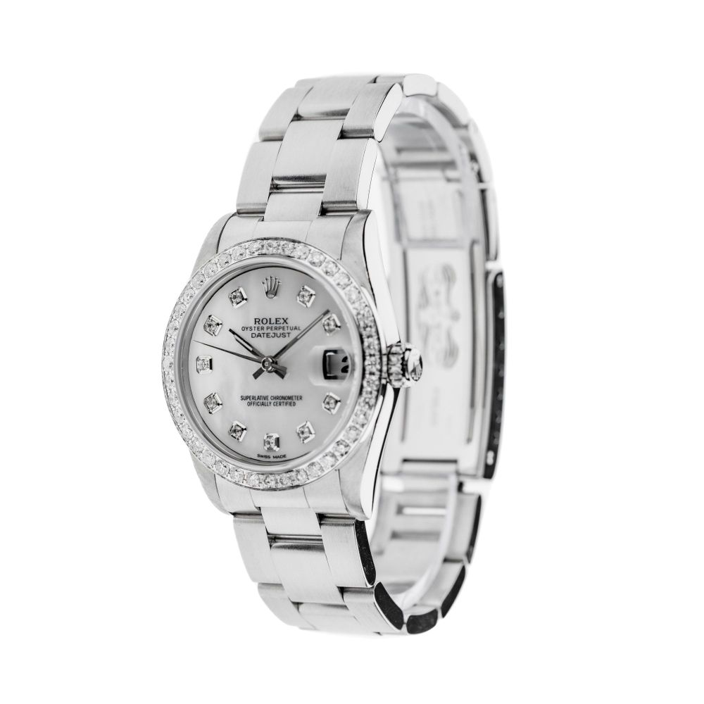 Rolex Datejust 31mm with Silver Mother of Pearl Diamond Dial and Diamond Bezel