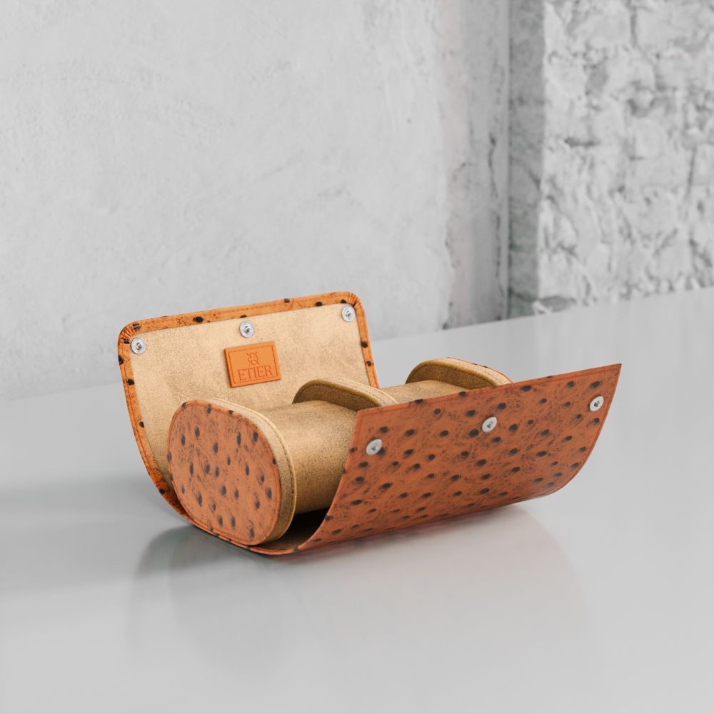 Etier Gusto Double Watch Roll Tan Ostrich Leather