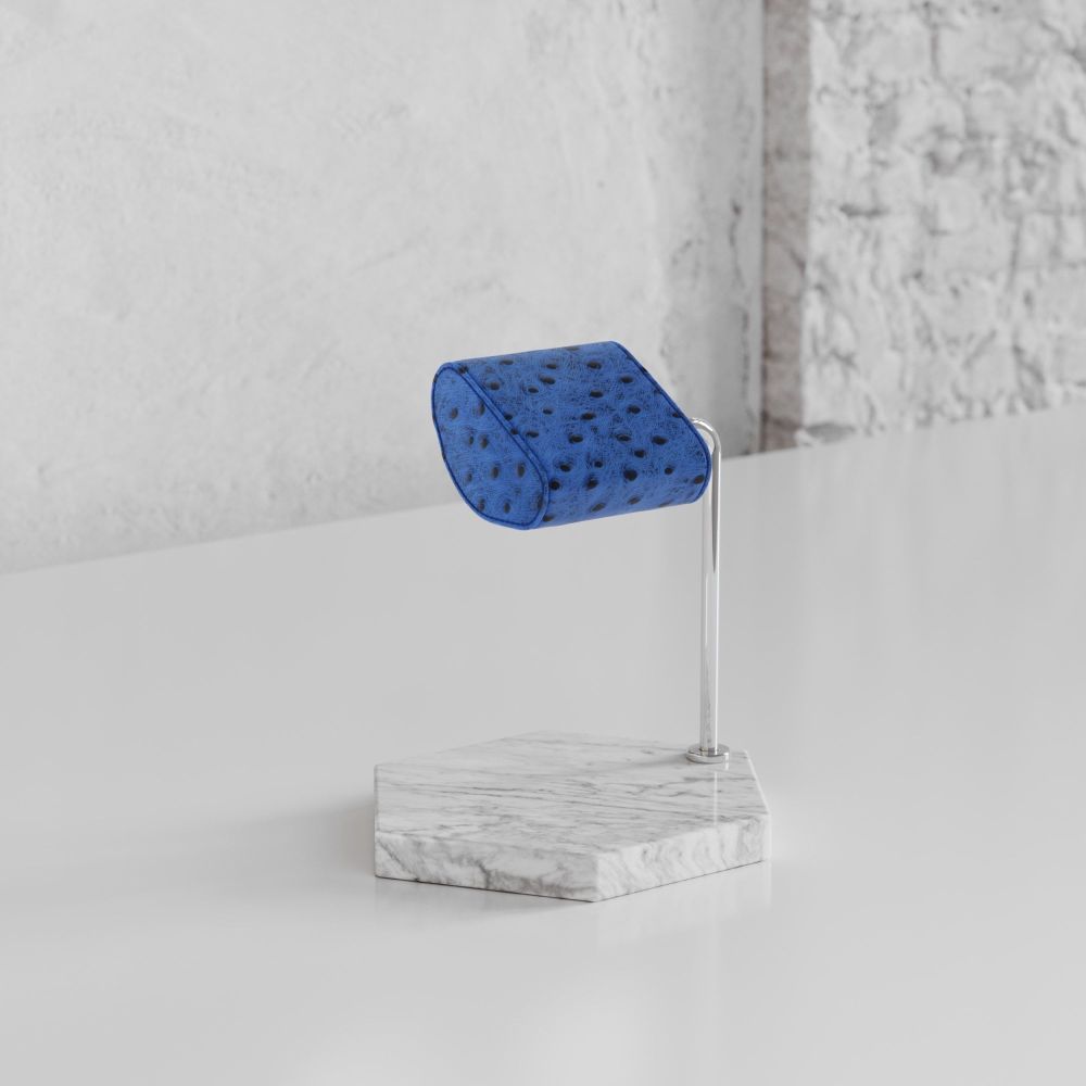 Etier Single Watch Stand Carrara Marble & Blue Ostrich Leather