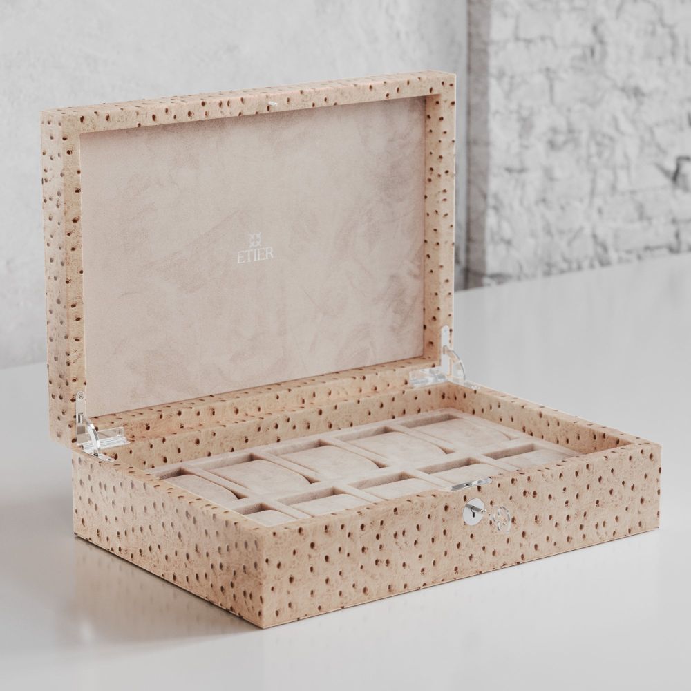 Etier Struzzo Ten Watch Case Light Cappuccino Ostrich Leather