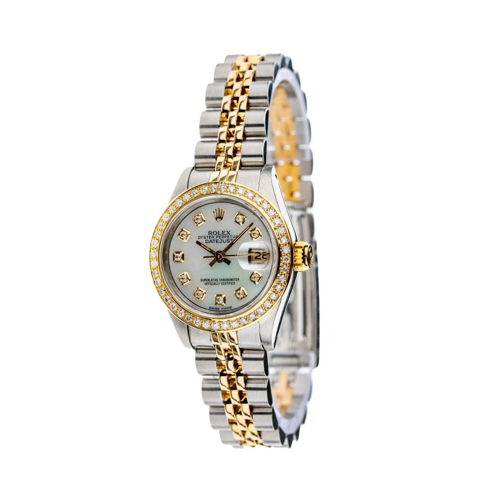 Rolex Datejust 26mm with White Mother of Pearl Dial and Diamond Bezel