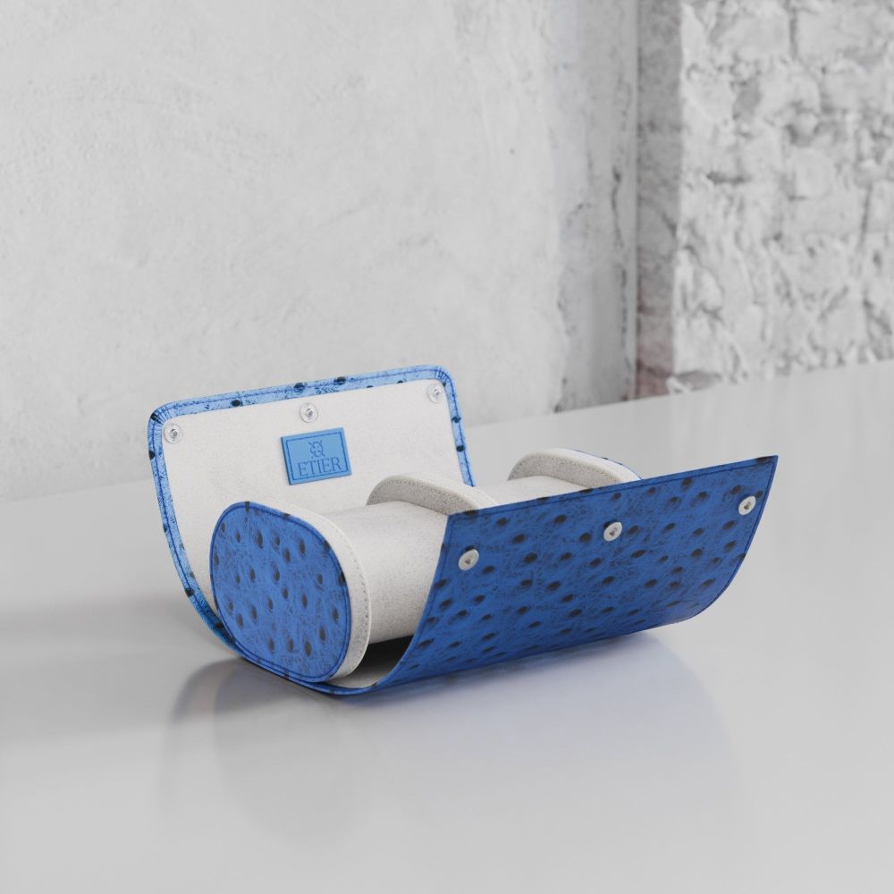 Etier Gusto Double Watch Roll Blue Ostrich Leather